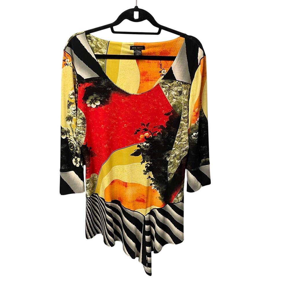 Eva Varro Abstract Mixed Print Asymmetric Spandex… - image 1